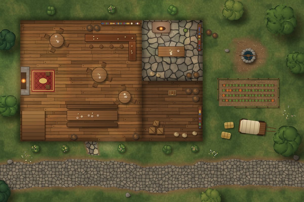Top-down battlemap: The Gilded Flagon